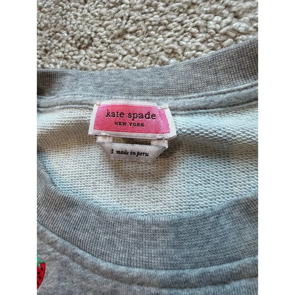 Kate Spade Strawberry Embroidered Gray Puff Sleeve Sweatshirt Small Preppy